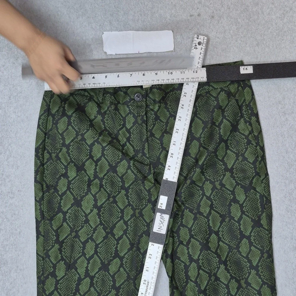 MICHAEL Kors Women Pants 8P Green Snakeskin Print Cropped Button 26